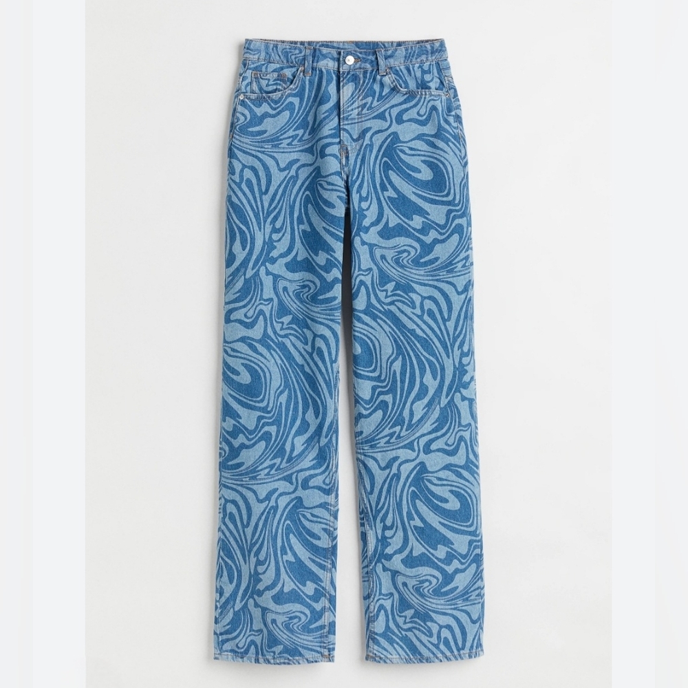 H&M 90s Blue Swirl Baggy Jeans, Size: 4